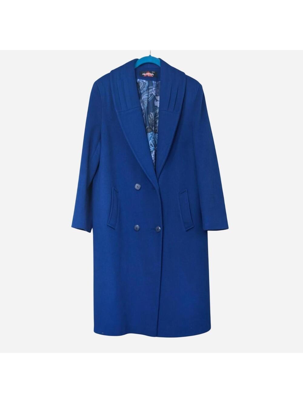 90s Alorna Royal Blue Wool Coat Long Minimalist Oversized Petite S M